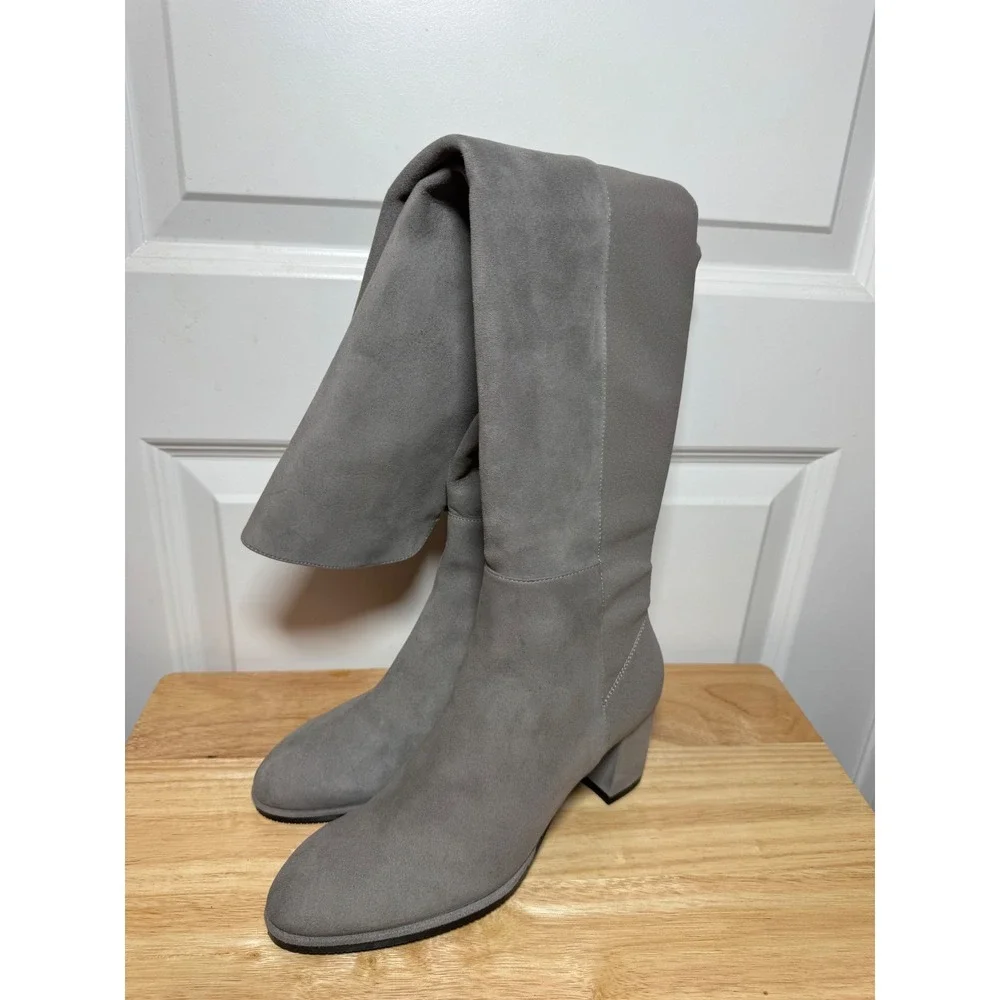Stuart Weitzman Midland Grey Suede Over The Knee Block Heel Boots Womens 7.5B